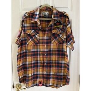Swagnificent Raw Blue Button Down Shirt Mens 2XL Rugby Themed Shirt Plaid